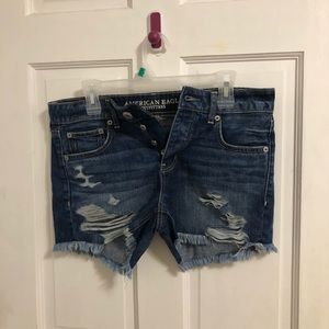 american eagle midi distressed high waisted shorts